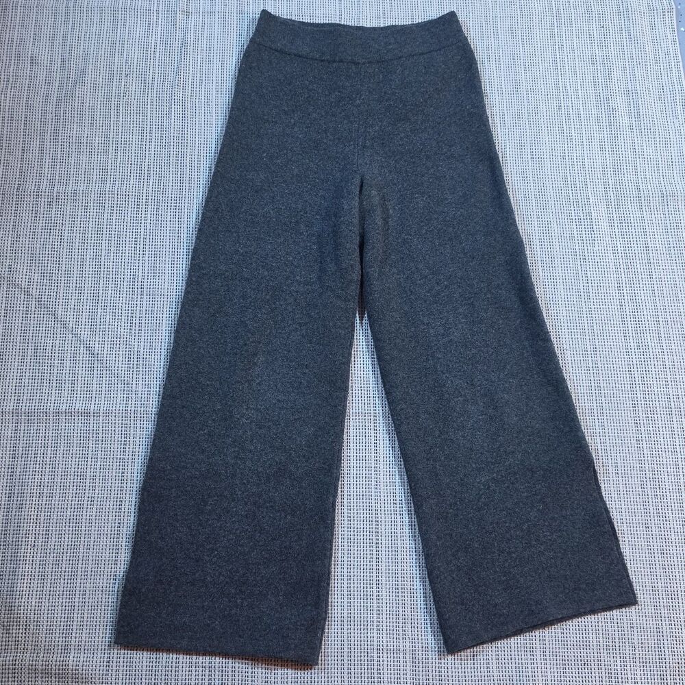 ZARA Women's Grey Gray Thick Knit Pants Wide Leg Slit Pull On Size M Fall Winter